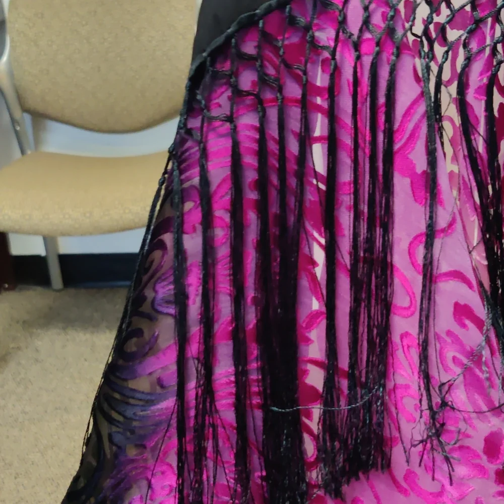 Pink silk hand dyed ombre burnout fringed kimono Boho-chic hippie - Picture 7 of 8